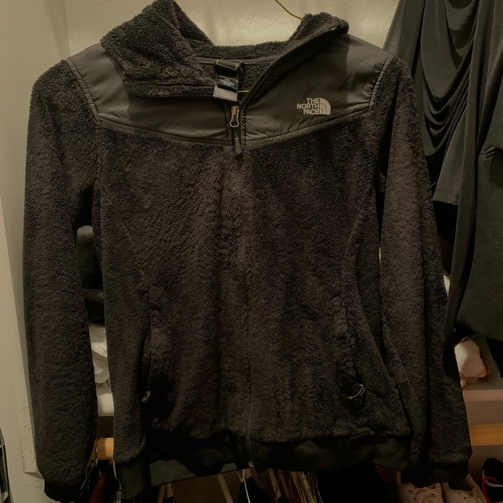 North face jacket zip up hooded black